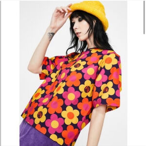 Lazy Oaf 70's Floral Print T-Shirt Women's Size Small